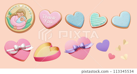 3D Sweet Mothers Day element set 3D Sweet Mothers Day element set 113345534