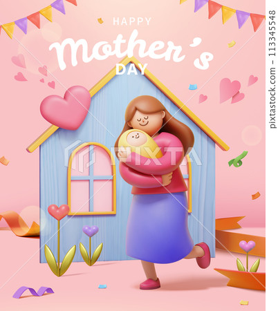 3D Cute Mothers Day Poster 3D Cute Mothers Day Poster 113345548