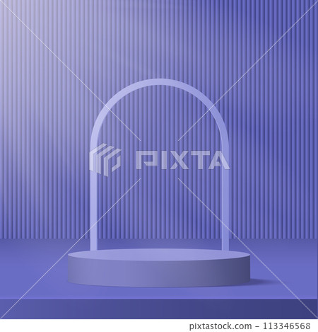 Blue podium or pedestal with spotlight. Vector 113346568