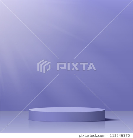 Blue podium or pedestal with spotlight. Vector 113346570