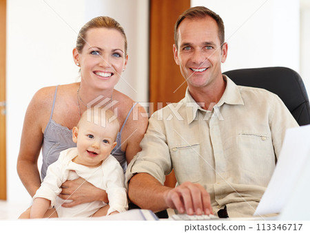 Couple, child and portrait with home, family love and smile or happiness for domestic planning. Father, mother and kid with house, paper and budget for baby with parenting relationship and childhood Couple, child and portrait with home, family love and smile or happiness for domestic planning. Father, mother and kid with house, paper and budget for baby with parenting relationship and childhood 113346717