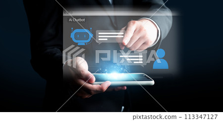 Human interact with AI artificial intelligence virtual assistant FaaS 113347127