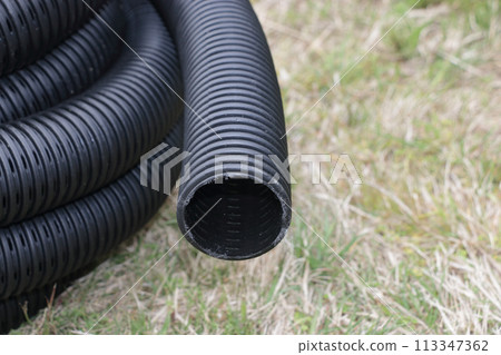 Underdrain perforated drainage pipe installation work Underdrain perforated drainage pipe installation work 113347362