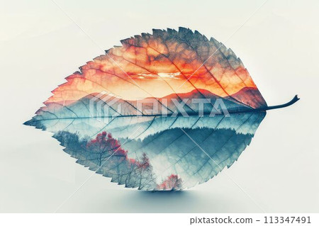 leaf double exposure with beautiful nature background aigx04 113347491