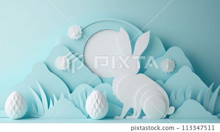 Toy rabbit inside a plastic Easter egg electric blue color AIG42E 113347511