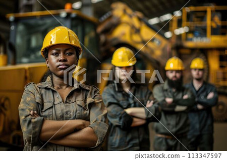 group of construction workers with background of excavation machinery aigx04 group of construction workers with background of excavation machinery aigx04 113347597