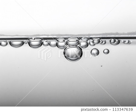 Side view of bubbles floating on the water surface (AI-generated image) 113347639