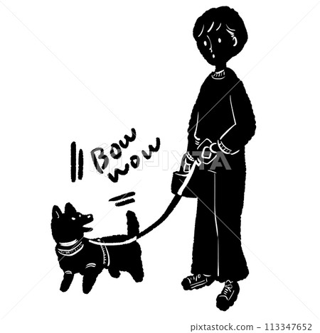 Illustration of a woman walking a dog 113347652