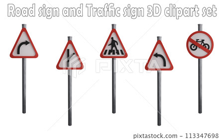 Road sign and traffic sign clipart element ,3D render road sign concept isolated on white background icon set No.33 113347698