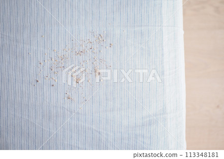 dirty stain or dust on white bed dirty stain or dust on white bed 113348181