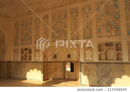 Inner wall of the VIP audience hall at Amber Fort, Jaipur, India Inner wall of the VIP audience hall at Amber Fort, Jaipur, India 113348945