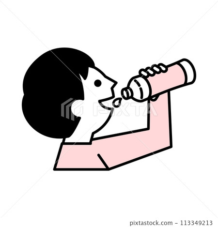 一名男子不碰嘴就用塑膠瓶喝水的插圖 113349213