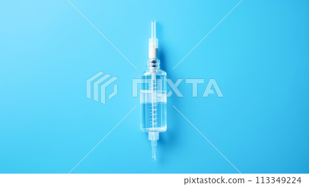 A syringe with a vaccine against diseases on a blue background. 113349224