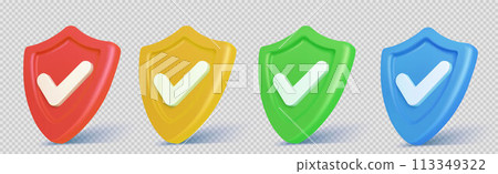 3d shield icon with safety check badge vector 113349322
