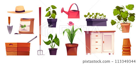 Greenhouse garden interior furniture and equipment 113349344