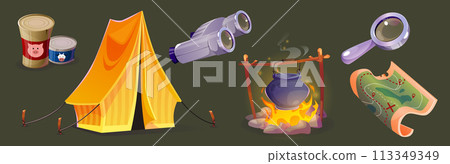 Camping tourist equipment for outdoor adventure. Camping tourist equipment for outdoor adventure. 113349349