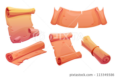 Old parchment scrolls set on white background Old parchment scrolls set on white background 113349386