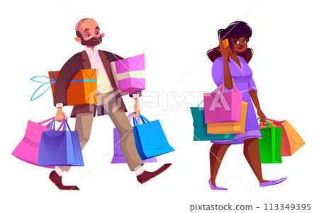 People with shop bag. Woman and man mall customer 113349395