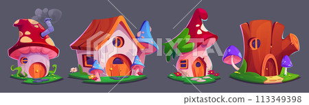 Cute fairy mushroom gnome house fantasy vector Cute fairy mushroom gnome house fantasy vector 113349398