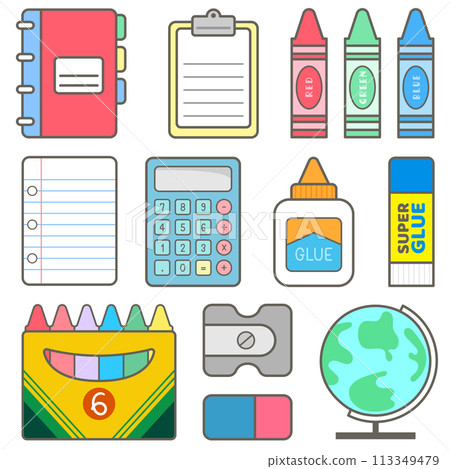 Cute hand drawn stationery back to school set vector illustration Cute hand drawn stationery back to school set vector illustration 113349479