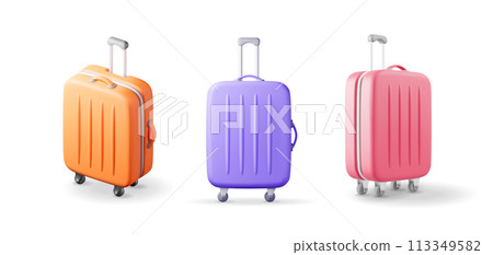 3D Set of Travel Suitcase Isolated on White. 113349582