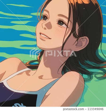 A swimsuit woman floating in the sea 113349846
