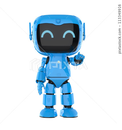 Cute and small artificial intelligence personal assistant robot finger point isolated Cute and small artificial intelligence personal assistant robot finger point isolated 113349916