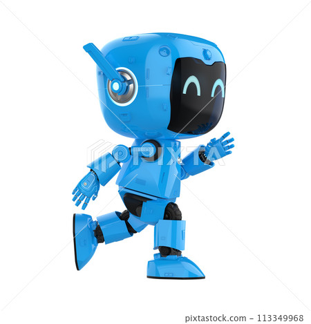 Cute and small artificial intelligence personal assistant robot walk isolated Cute and small artificial intelligence personal assistant robot walk isolated 113349968