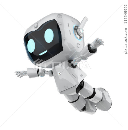 Cute and small artificial intelligence personal assistant robot jump isolated 113349992