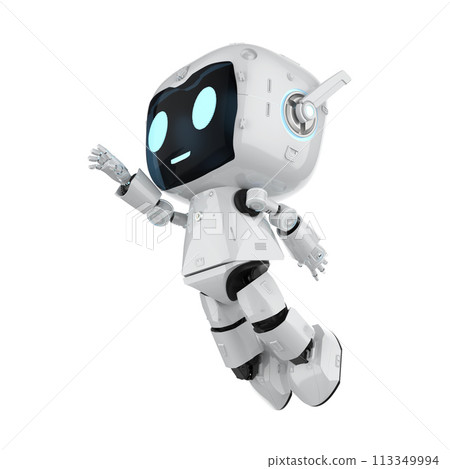 Cute and small artificial intelligence personal assistant robot jump isolated 113349994