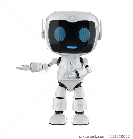 Cute and small artificial intelligence personal assistant robot open hand isolated Cute and small artificial intelligence personal assistant robot open hand isolated 113350032