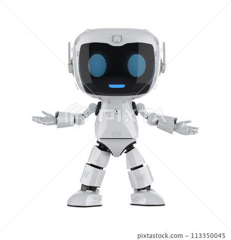 Cute and small artificial intelligence personal assistant robot open hand isolated Cute and small artificial intelligence personal assistant robot open hand isolated 113350045