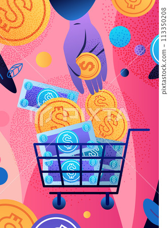 dollar coins in trolley cart financial banking wealth transformation technology fintech business investment shopping money global payment 113350208