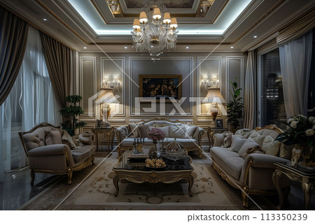 Luxury neo classic style home interior. By generative Ai 113350239