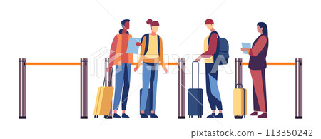 passengers with luggage in arrival waiting room or departure lounge international airport terminal interior horizontal 113350242