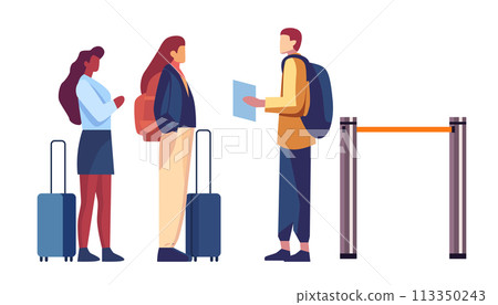 passengers with luggage in arrival waiting room or departure lounge international airport terminal interior horizontal 113350243