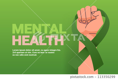 world mental health day awareness month banner human hand with green ribbon horizontal world mental health day awareness month banner human hand with green ribbon horizontal 113350299