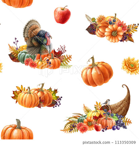 Thanksgiving decor elements seamless pattern....-插圖素材 [113350309] - PIXTA圖庫