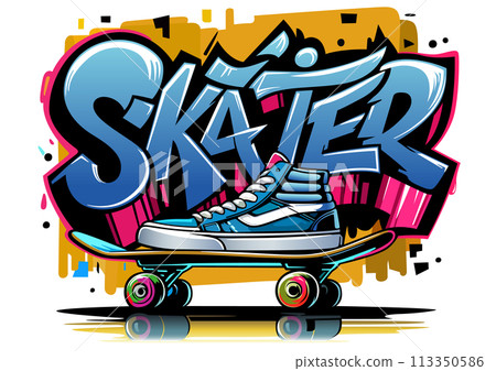 Colorful Graffiti Inscription Skater Colorful Graffiti Inscription Skater 113350586