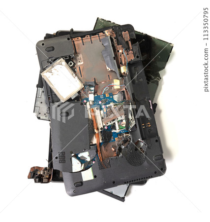 Old broken laptop isolated on white background 113350795