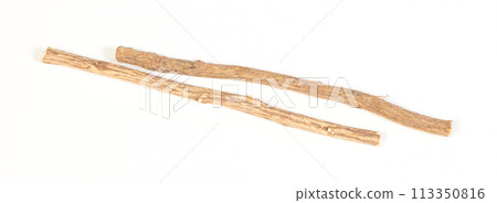 Licorice roots isolated on white background Licorice roots isolated on white background 113350816