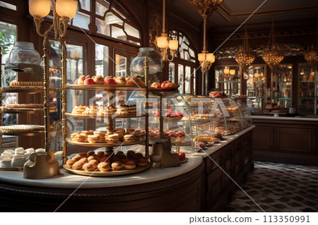 Elegant Patisserie Display Under Warm Light 113350991