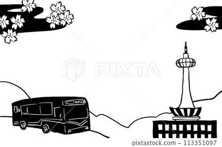 Kyoto Tower and bus illustration 113351097