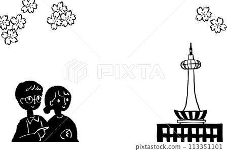 Illustration of a couple sightseeing in Kyoto Illustration of a couple sightseeing in Kyoto 113351101