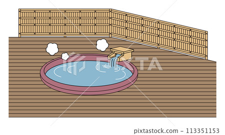Japanese open-air bath with hot spring water from the source in a guest room. Simple illustration vector 113351153