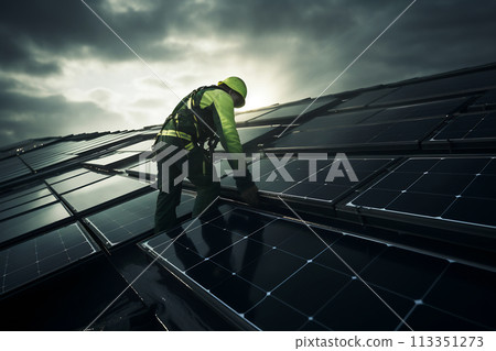Solar Panel Installation at Dusk Solar Panel Installation at Dusk 113351273