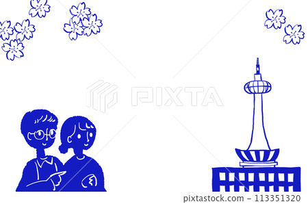 Illustration of a couple sightseeing in Kyoto Illustration of a couple sightseeing in Kyoto 113351320