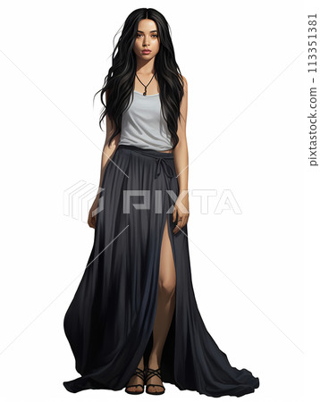 Contemporary Fashion Illustration of Chic Young Woman Contemporary Fashion Illustration of Chic Young Woman 113351381