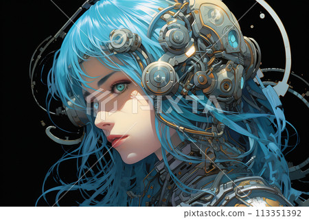 Cybernetic Visionary: Blue-Haired Android 113351392