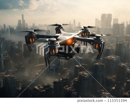 Autonomous Drone Flying Over Urban Landscape 113351394